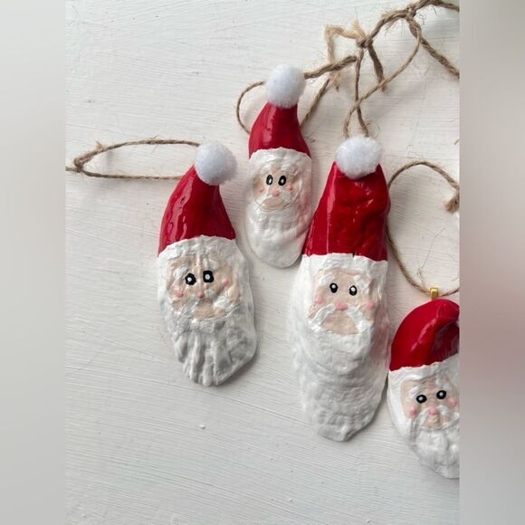 NWT Hand Painted Santa Claus Oyster Shell Ornaments - Set of 6 - Picture 2 of 4